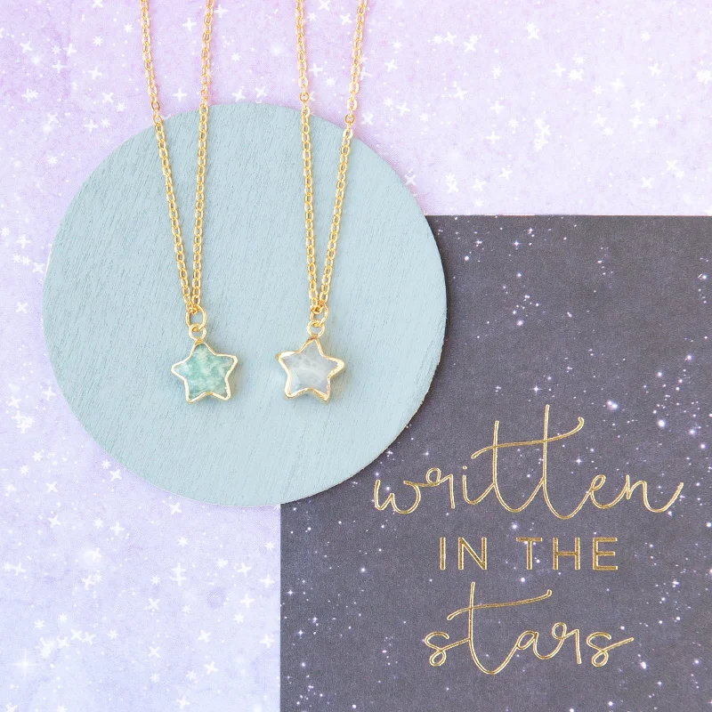 Custom necklace for women-Amazonite or Moonstone Gemstone Star Charm Necklace