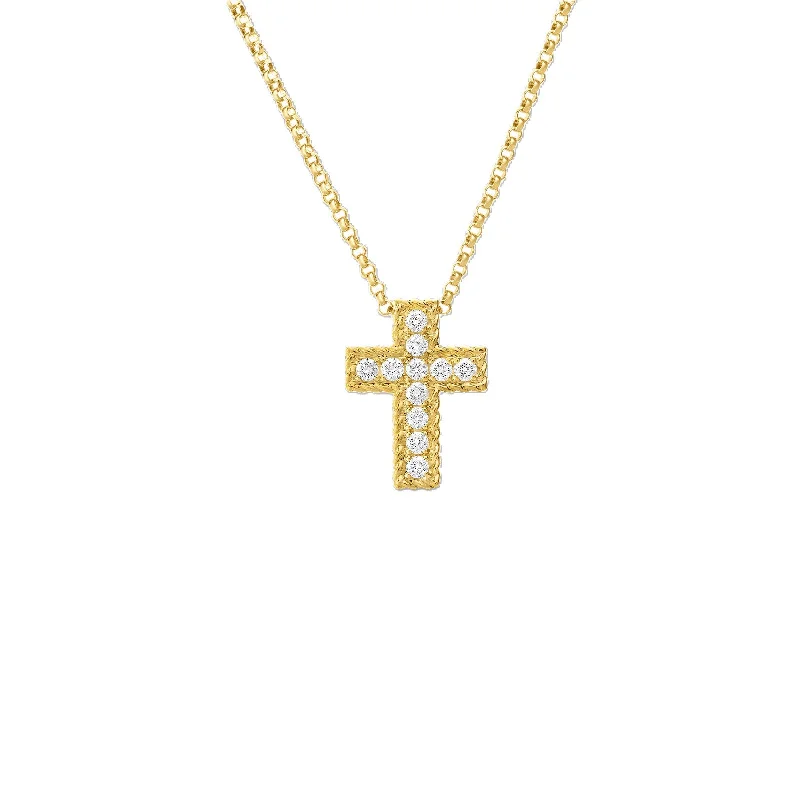 Choker necklace for women-18K YELLOW GOLD PRINCESS DIAMOND CROSS NECKLACE