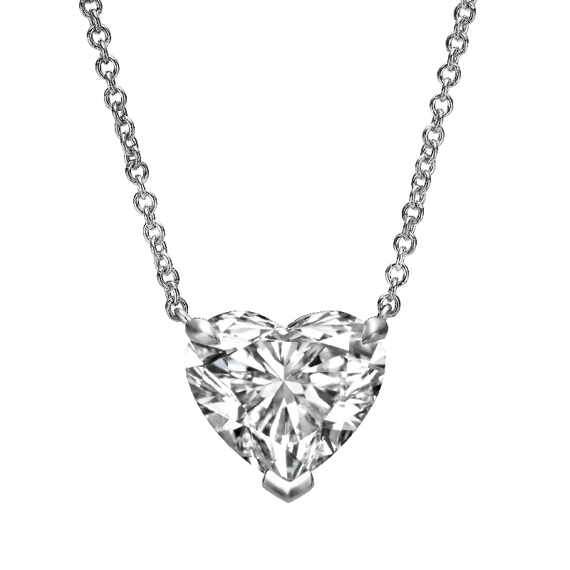 Custom diamond pendant necklace for women-3.01 ct Lab Grown Heart Shape Diamond Solitaire Pendant Necklace