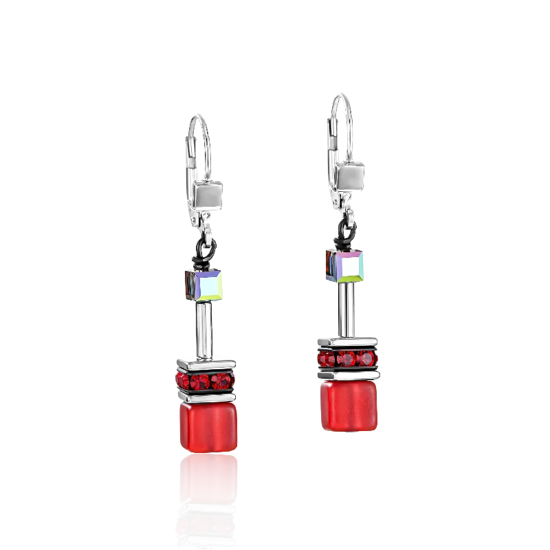 Designer diamond earrings for women-GeoCUBE® Earrings red