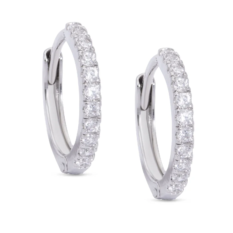 Drop hoop earrings for women-CZ Hinged Hoop Earrings - White