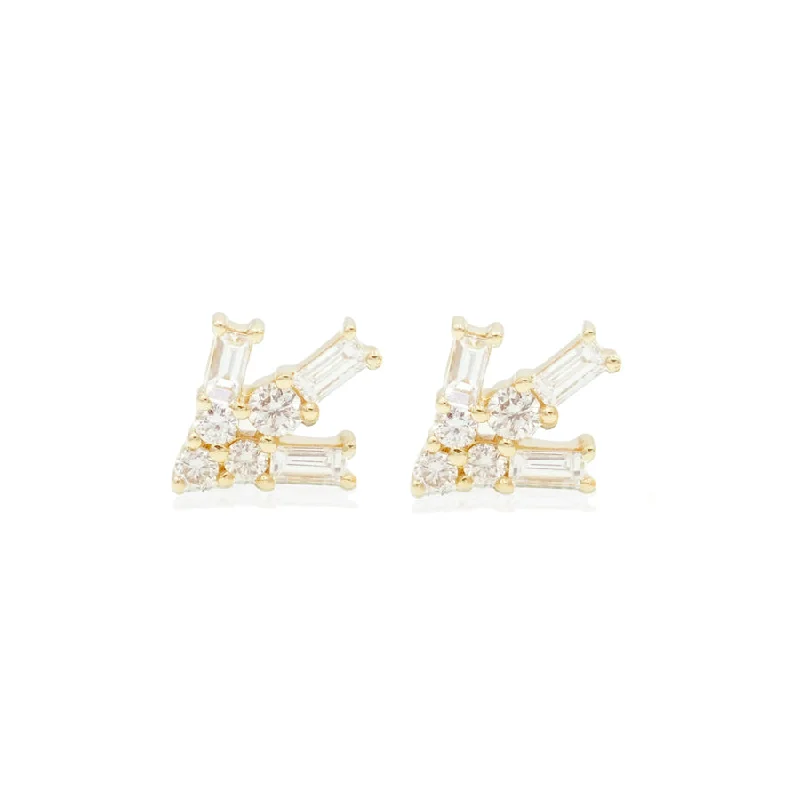 Boho earrings for women-Diamond Arrow Studs