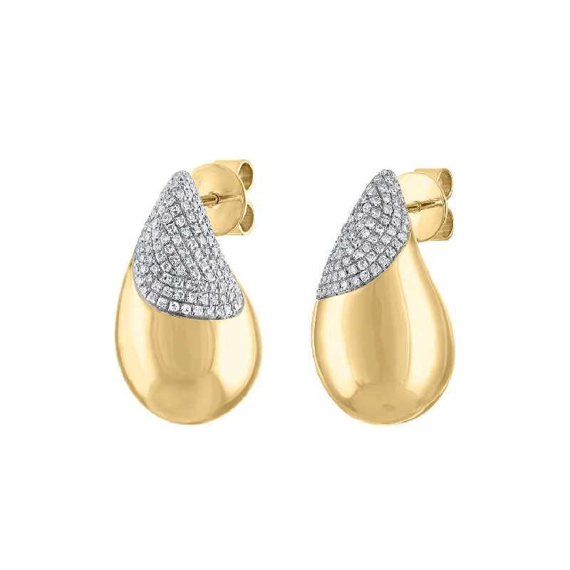 Birthstone earrings for women-14KT GOLD PAVE DIAMOND PUFF TEARDROP EARRING