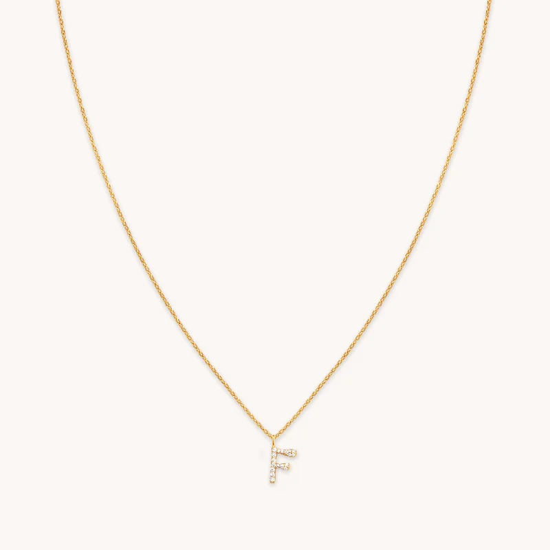 Luxury necklace for women-F Initial Pavé Pendant Necklace in Gold