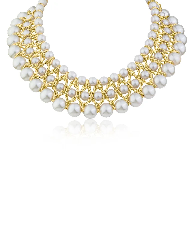 Custom diamond necklace for women-Triple Row Pearl Necklace