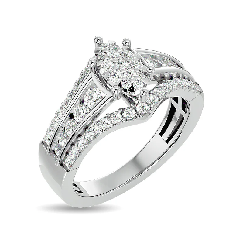 Round diamond engagement ring for women-Diamond 1 ct tw Round Cut Fashion Ring in 10K White Gold