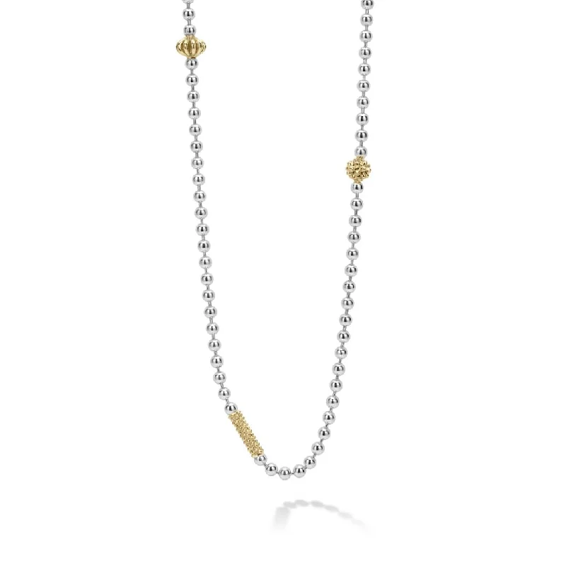 Simple bar necklace for women-Caviar Icon Two-Tone Caviar Beaded Necklace