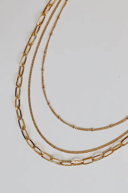 Bar necklace for women-FINAL SALE - Erin Gold Layered Chain Necklace