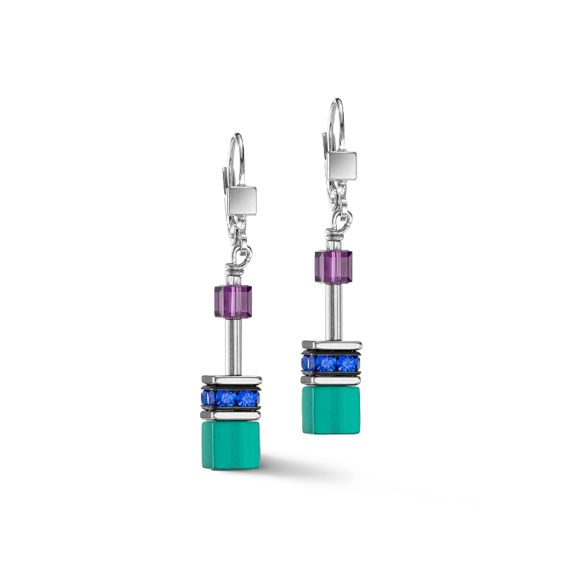 Luxury earrings for women-GeoCUBE® Iconic earrings turquoise lilac