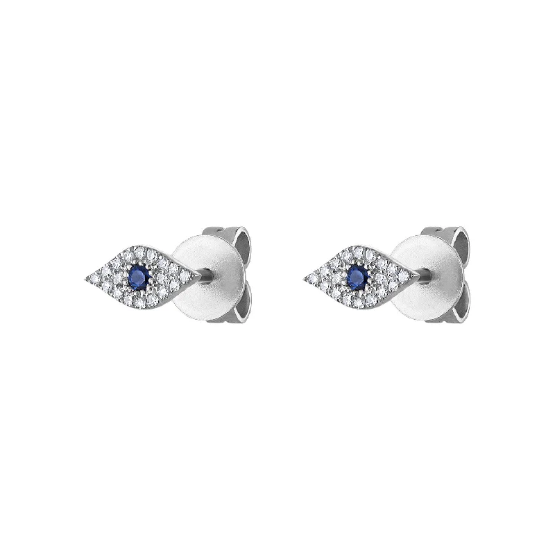 Small stud earrings for women-14KT GOLD DIAMOND BLUE SAPPHIRE EVIL EYE STUD EARRING