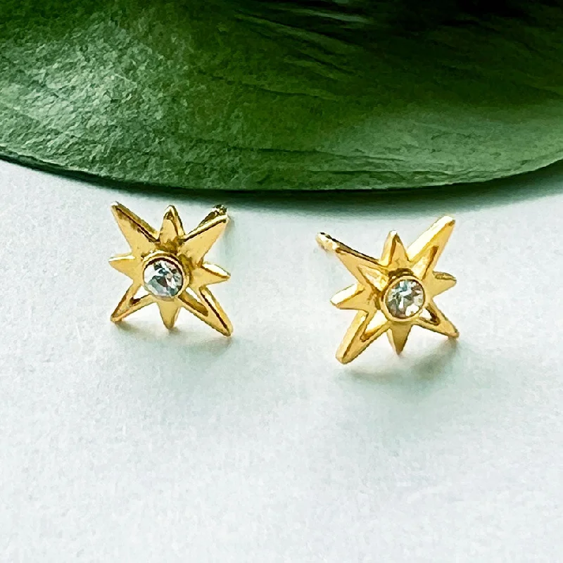 Custom birthstone earrings for women-Sparkling Starburst Studs, India