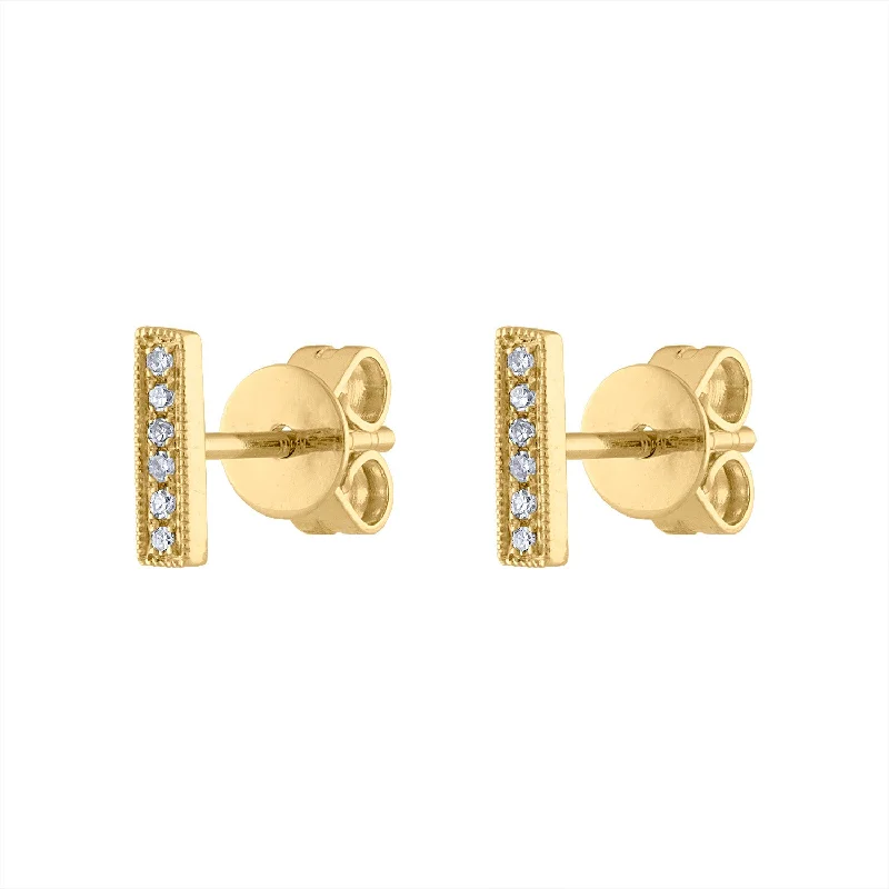 Bohemian earrings for women-14KT GOLD DIAMOND MINI BAR EARRING