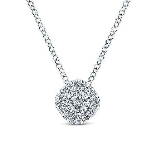 Multi-layer necklace for women-14K White Gold Diamond Pave Cushion Pendant Necklace