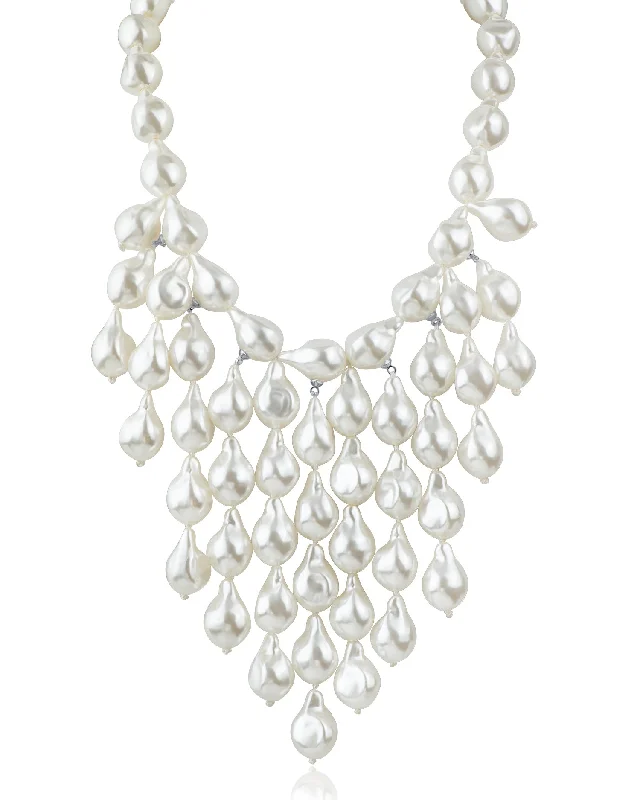 Designer necklace for women-Baroque Pearl Bib Necklace