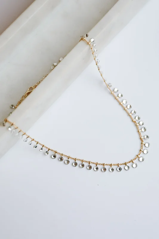 Long chain necklace for women-Riley Gold Rhinestone Chain Necklace