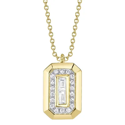 Engraved necklace for women-0.09CT DIAMOND BAGUETTE NECKLACE