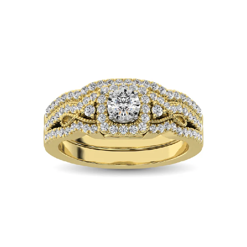 Engagement ring with filigree details for women-10K Yellow Gold 1/2 Ct.Tw. Diamond Bridal Ring