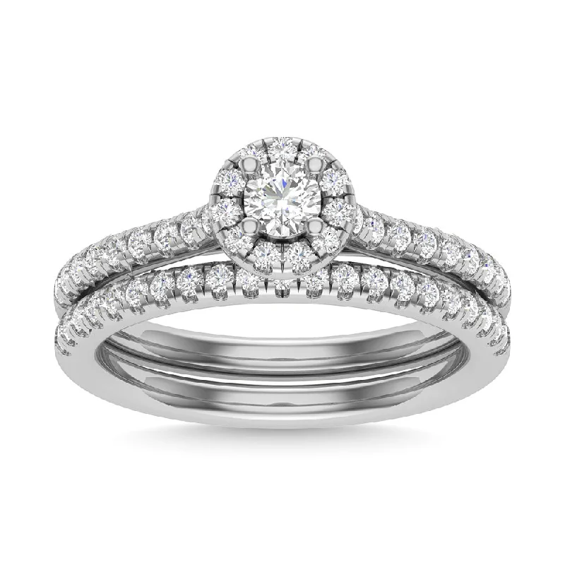 Vintage halo engagement ring for women-Diamond 3/4 Ct.Tw. Round Cut Bridal Ring in 14K White Gold