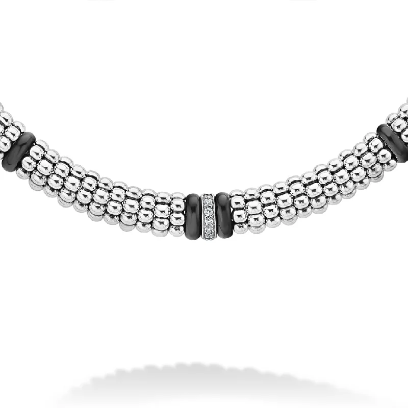 Long necklace for women-Black Caviar Single Station Diamond Caviar Necklace