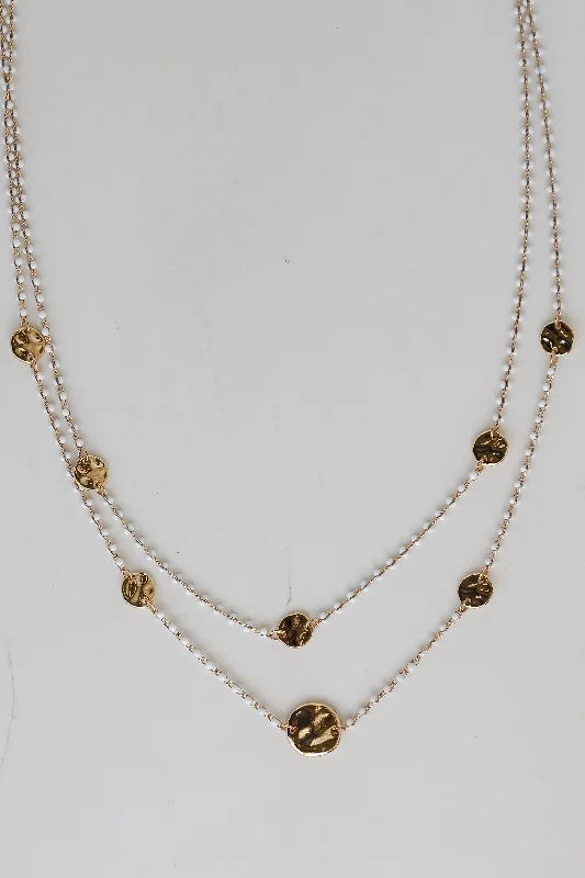 Gold chain necklace for women-Mila White Beaded Layered Necklace