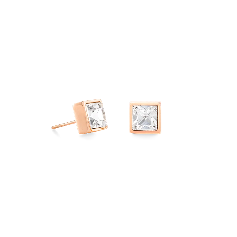 Sterling silver earrings for women-Brilliant Square big earrings roségold crystal