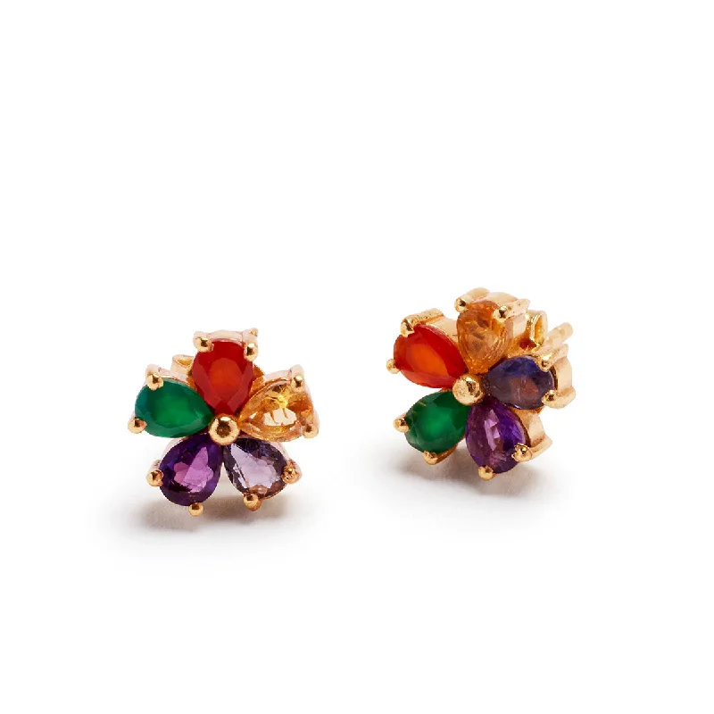 Bohemian earrings for women-Rainbow Daisy Earring Stud Pair