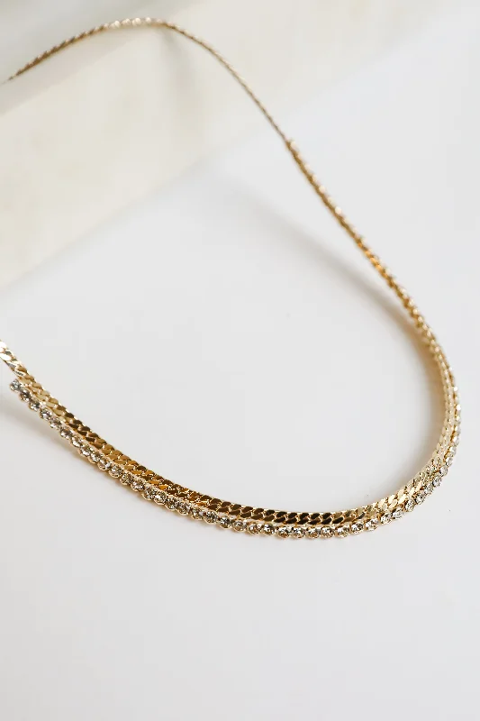 Handcrafted necklace for women-Gabriella Gold Rhinestone Chain Necklace