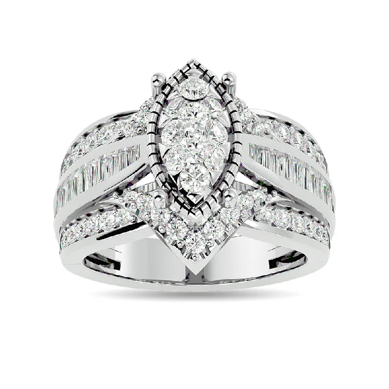 Petite engagement ring for women-Diamond 1 1/2 ct tw Round Cut and Tapper Fashion Ring in 14K White Gold