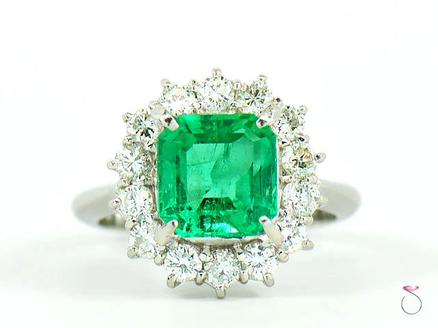 Diamond eternity engagement ring for women-Fine Colombian Emerald & Diamond Platinum Ring, GIA Report