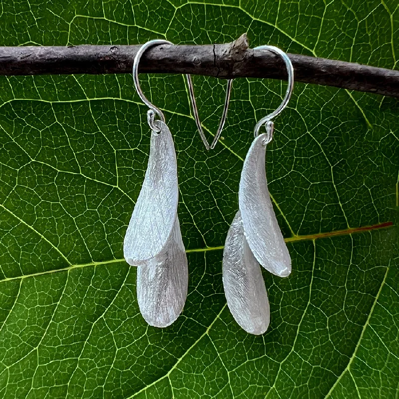 Small earrings for women-Double Petal Earrings - Sterling Silver, Indonesia