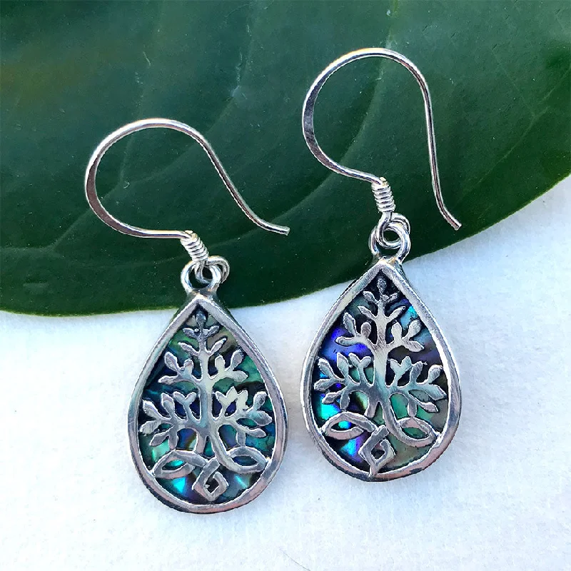 Diamond hoop earrings for women-Akar Abalone Earrings - Sterling Silver, Indonesia