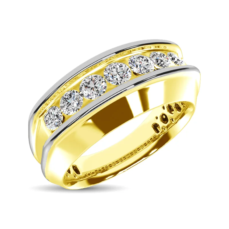 Engagement ring with geometric design for women-10K Yellow Gold with Accent of 10K White Gold 1/2 Ct.Tw. Diamond 7 Stone Mens Band