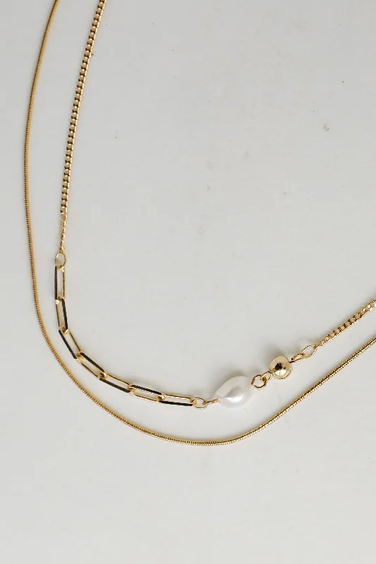 Long chain necklace for women-Mary Gold Layered Chain Necklace