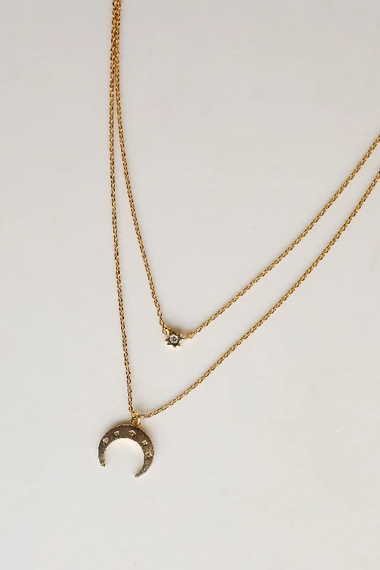 Artistic necklace for women-Sami Gold Crescent Horn Layered Necklace