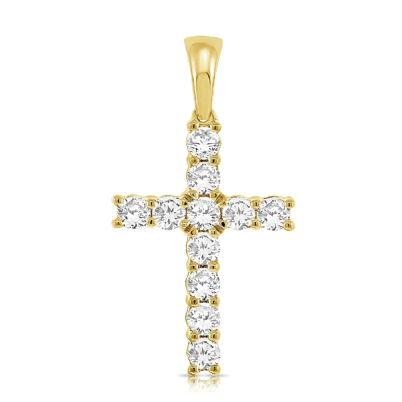 Petite engagement ring for women-Classic 14K Gold Diamond Cross