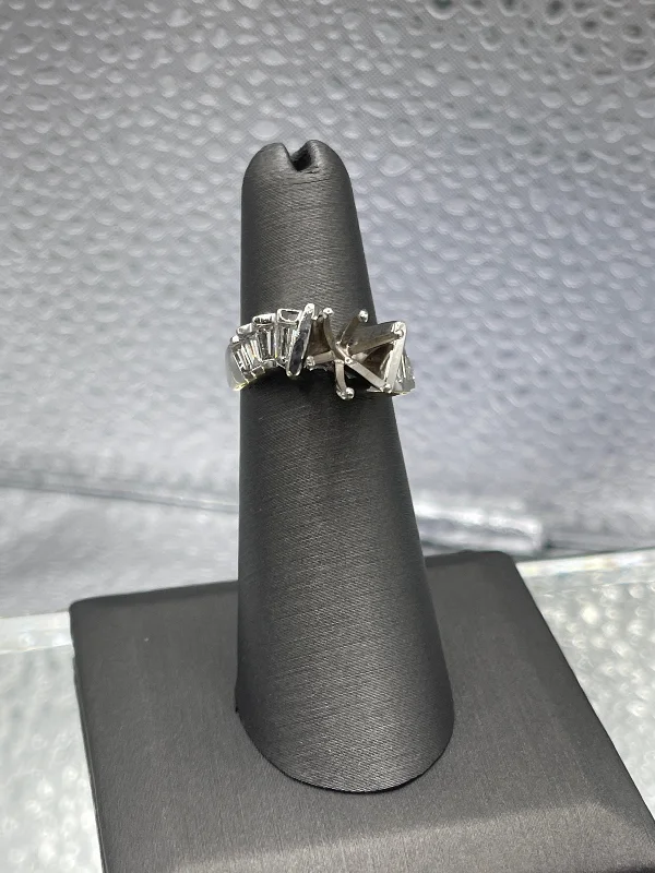 Alternative engagement ring for women-Ladies 14KT White Gold Diamond Remount With Baguettes