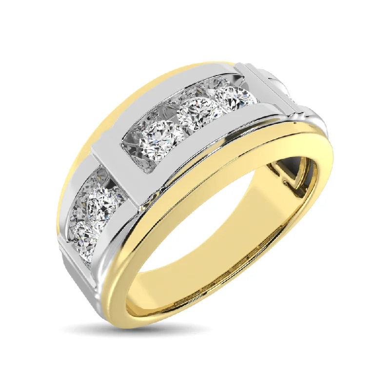 Engagement ring with sapphire accents for women-10K Two Tone Gold Diamond 1 Ctw 7 Stone Mens Band