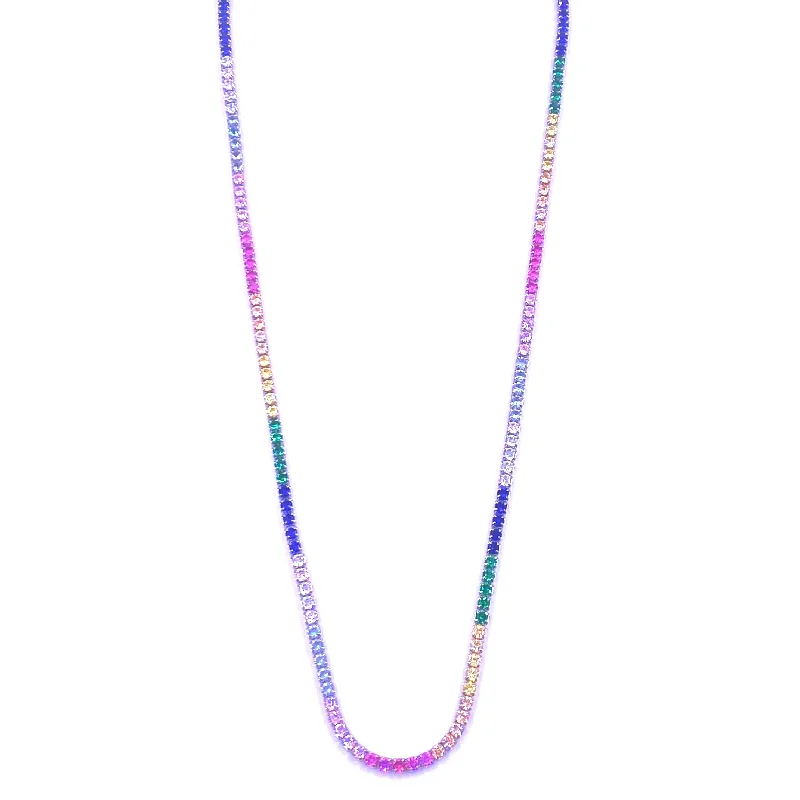 Double heart necklace for women-Ashley Gold Sterling Silver Rainbow CZ Eternity Necklace