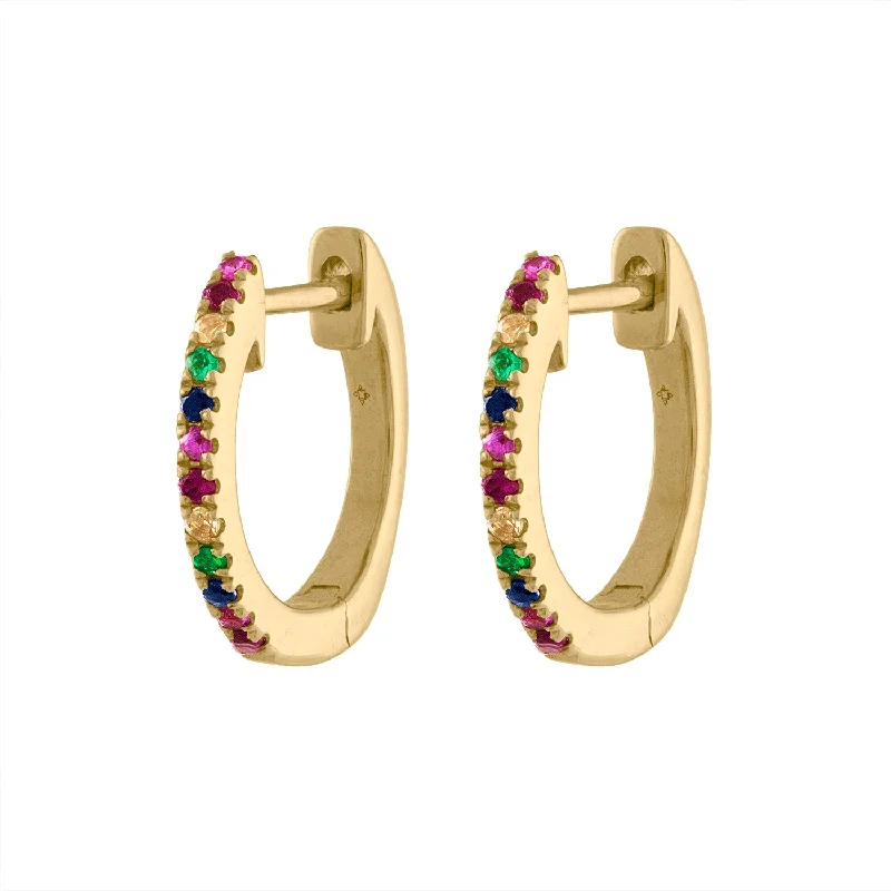 Classic diamond earrings for women-14KT GOLD MULTI-COLOR HUGGIE EARRING