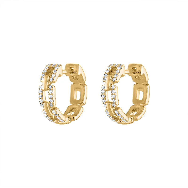 Silver earrings for women-14KT GOLD DIAMOND SQUARE LINK HUGGIE EARRING