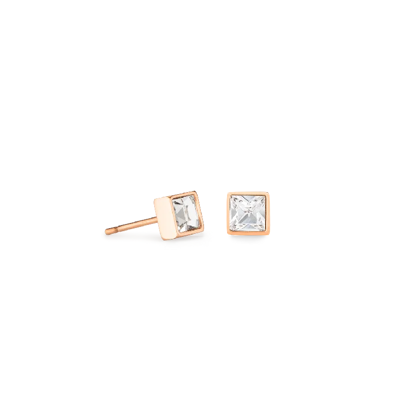 Gold stud earrings for women-Brilliant Square small earrings rose gold crystal