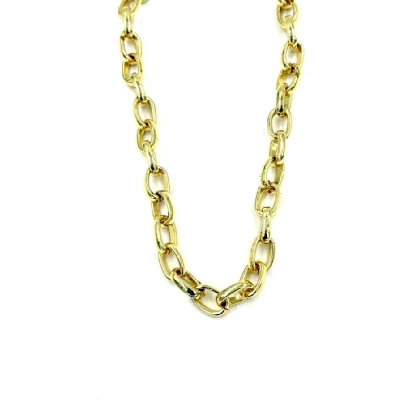 Long layered necklace for women-Ashley Gold Stainless Steel Gold Plated Oval Connecting Link Necklace