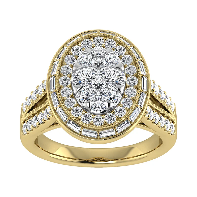 White diamond engagement ring for women-14K Yellow Gold 1 1/2.Tw. Round and Tapper Diamond Fashion Ring