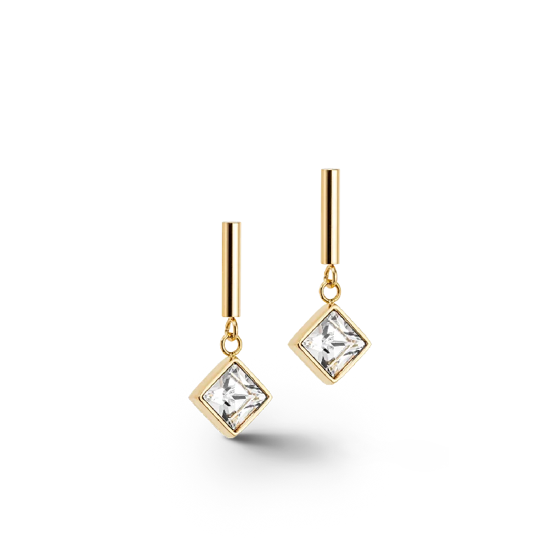 Chandelier earrings for women-Brilliant Square earrings gold-crystal