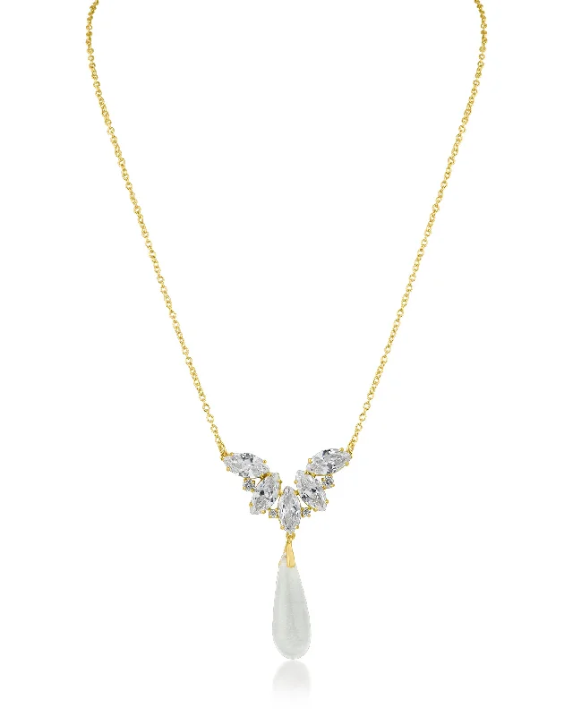 Statement necklace for women-Marquise CZ and Lucite Pendant Necklace