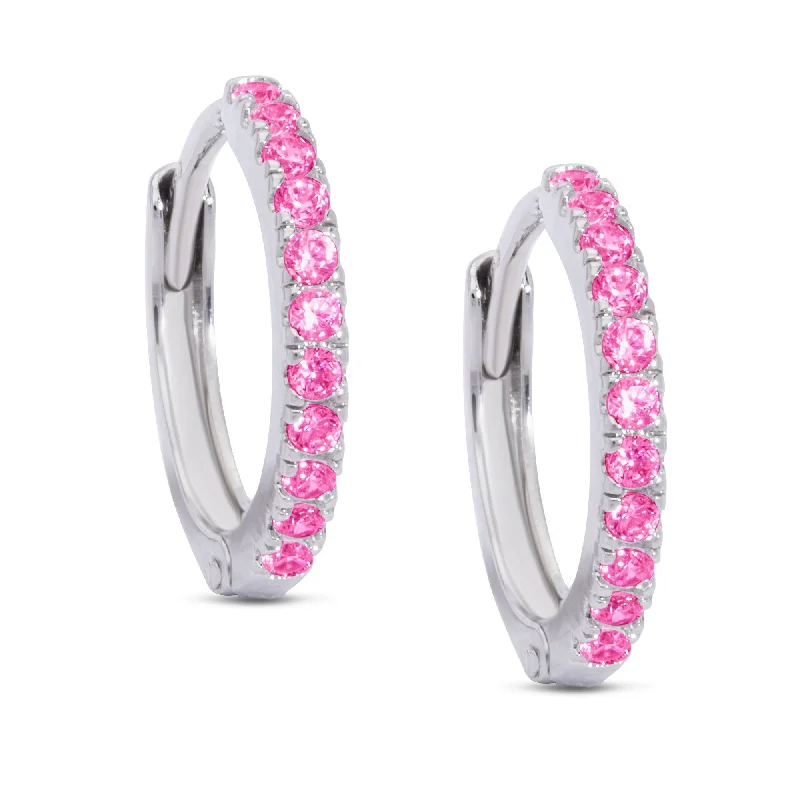 Unique earrings for women-CZ Hinged Hoop Earrings - Pink