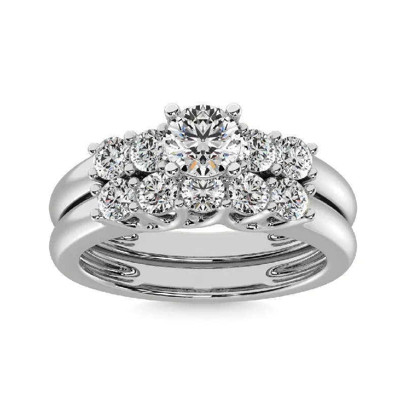 Engagement ring with a wide band for women-Diamond 1 ct tw Round Cut Bridal Ring in 14K White Gold