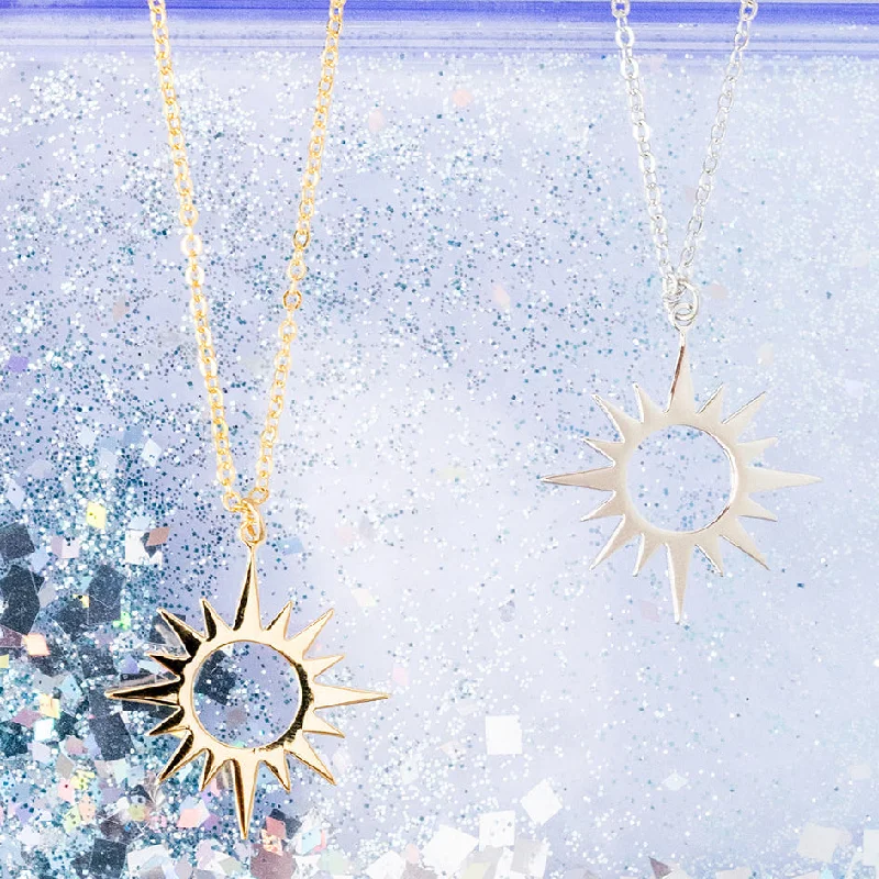 Classic pendant necklace for women-Sun Burst Large Charm Necklace