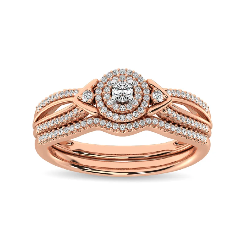 Engagement ring with two-tone metal for women-Diamond Bridal Ring 1/4 ct tw in Round-cut 10K in Rose Gold