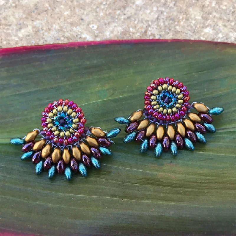 Simple earrings for women-Fan Earrings - Ruby, Guatemala